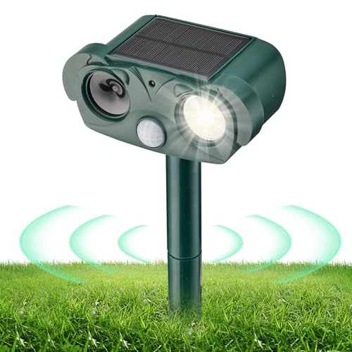 Janmifly 動物撃退器 超音波 猫よけ対策 コウモリ撃退グッズUSB充電&ソーラー充電 2600mAh大容量電池 超長待機 4つ撃退モード 赤外線センサー LED強力フラッシュライト120° 感知範囲 畑鳥避け 警報音 ネズミ除け/庭/菜園/公園/み