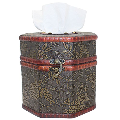 ZOHUMI Vintage Tissue Box Cover, Wooden Octagonal Tissue Box Holder/Dispenser