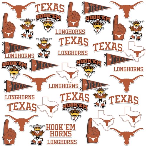 University of Texas Mixed 50ct Vinyl Sticker Pack Large Waterproof Longhorns Hook Em Foam Finger & Pennant Decals for Laptops Water Bottles Tablets Scrapbooks Vehicles & More