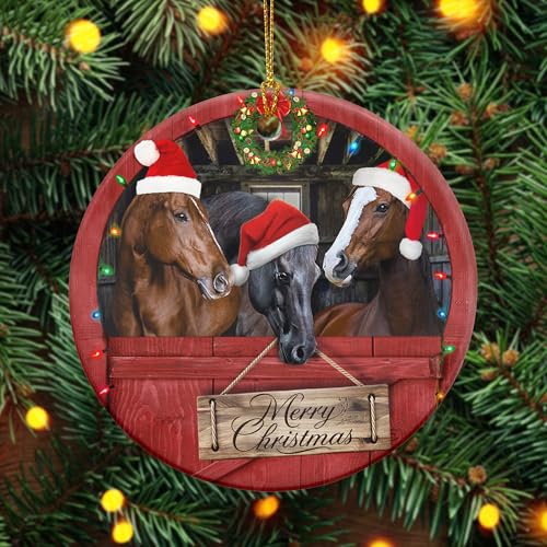 OASSIE Christmas Horse Gifts for Women Men - Ceramic Christmas Ornaments 2025 for Tree Decorations - Horse Xmas Birthday Gifts for Animal Lovers, Farmhouse Decoration, Farm Animal Decor