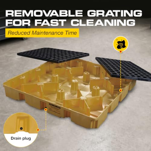 Image of Eagle Square 4 Drum Spill Containment Pallet with Drain, Made in USA,Yellow