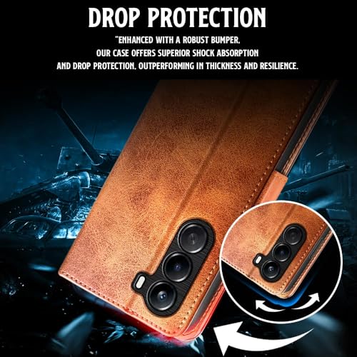 Image of WOW IMAGINE Shock Proof Flip Cover Back Case for 1+ OnePlus Nord CE 6 Lite 5G (Magnetic Button Flip Case | Wallet Pockets & Stand | Leather Finish | Alder Brown)