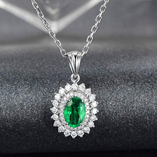 Collier argent 925 femme pendentif ovale cristal émeraude verte