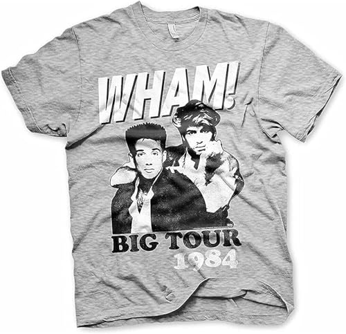 XUBLCX Licenza Ufficiale Wham Grande Tour 1984 Uomo Heren Grijs T-shirt Grafisch T-shirt Gedrukt Unisex Shirt, Grijs, S