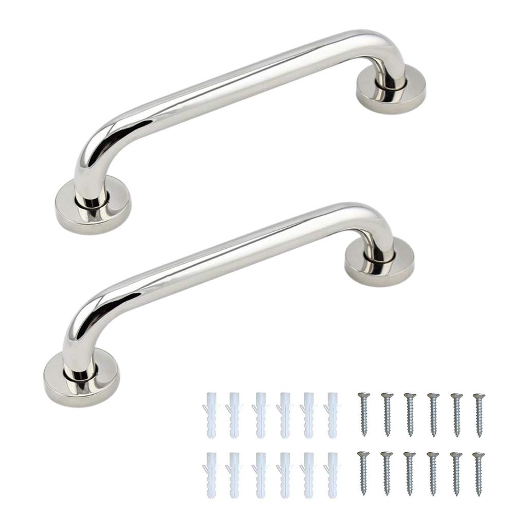 Stainless Steel Grab Bar, 2 pcs Steel Safety Support Rail, Bathroom Handrail Disabled Support Home Assist Handle for Bathtub for Elderly, Disabled, Polished Finish - 30cm