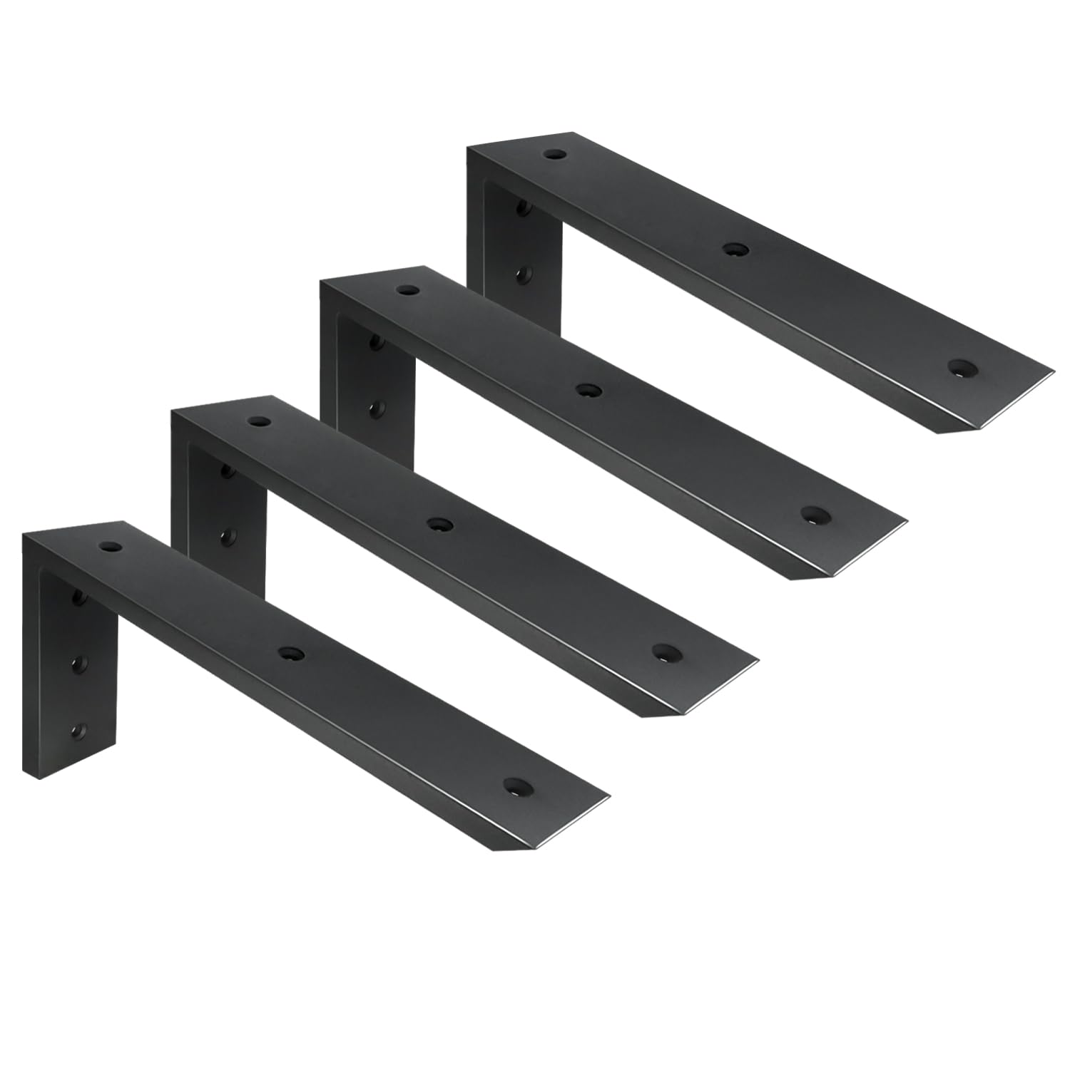 Winker Countertop Support Bracket 4 Pack Heavy Duty 1/2" Thick Hidden L Shelf Bracket 12" x 6" x 2.5" Metal Corbels for Quartz/Granite/Wood/Concrete/Laminate Countertops, Black