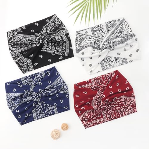 Image of DRESHOW 4 Pack Turban Headbands for Women Wide Vintage Head Wraps Knotted Cute Hair Band Accessories