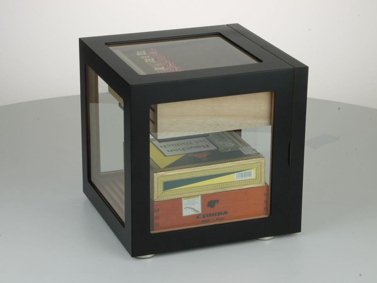 Adorini Cube Deluxe Noir - cèdre Espagnol Bois Humidor jusqu'à 100 Cigares avec Les Cheveux hygromètre et système Humidification