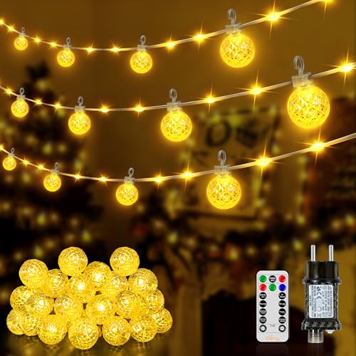 Ollny Lichterkette Außen 10M, IP67 Wasserdicht Lichterkette Strom mit...