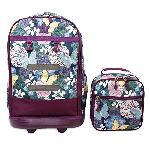 J World Duo Kids Rolling Backpack With Lunch Box Set. School Bookbag on Wheels, Secret Garden2