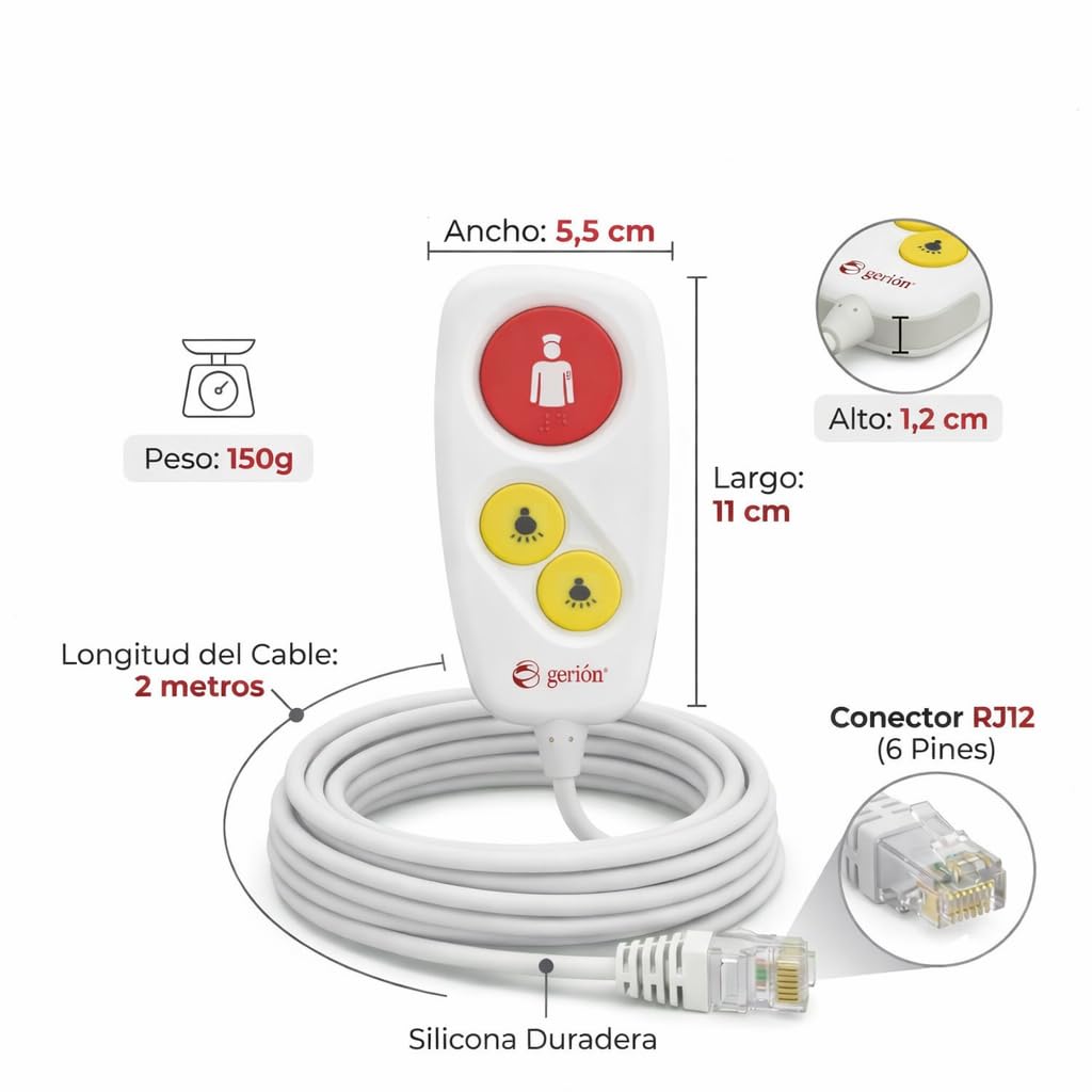 Pulsador De Cama con Control De Luces para Sistemas Gerión. Sistema De Llamadas Paciente Enfermera. Mando Cama Hospitales, Clínicas Y Residencias