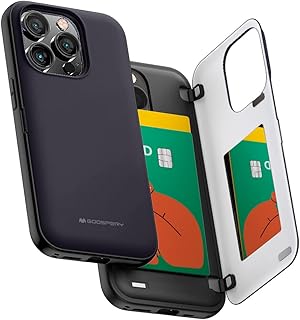 GOOSPERY Magnetic Door Bumper Compatible with iPhone 14 Pro Case, Card Holder Wallet Easy Magnet Auto Closing Protective Dual Layer Sturdy Phone Back Cover - Purple Navy