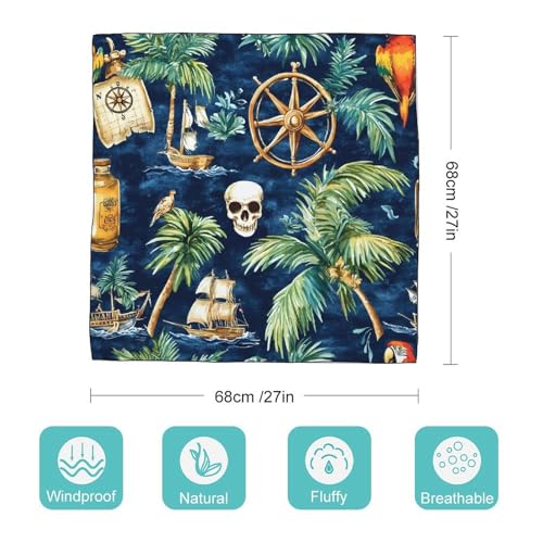 Skull Sailing Ship Parrot Coconut Tree 27"" Silk Head Scarf for Women Square Scarves Fashion Headscarf for Hair Wrapping2