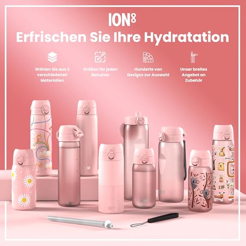 ion8 Leicht Stahl-Trinkflasche 600 ml Nicht IsoliertAuslaufsicher Einhandöffnung Sichere Verriegelung Spülmaschinenfest Klappdeckel Tragegriff Leicht zu Reinigen, Hunde