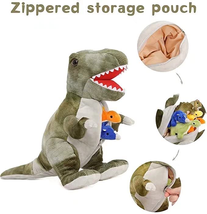 MorisMos Dinosaurier Plüschtiere Puppe Tyrannosaurus Rex und 5 Dinosaurier Baby niedlich in Zippered Belly großes Geschenk für Jungen Kinder 19,6 Zoll