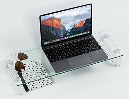 Mount-It! Glass Computer Monitor Riser And Laptop Stand | Clear Flat Screen Display Stand, Desktop Shelf And Organizer, Glass And Aluminum Construction, 22 Inches Wide, 44 Lb Carrying Capacity #TOP4