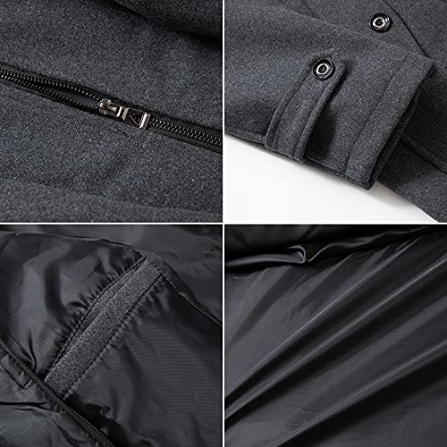 Image of PRIJOUHE Men's Wool Blend Jacket Single Breasted Slim Fit Thick Winter Windproof Pea Coat with Removable Scarf