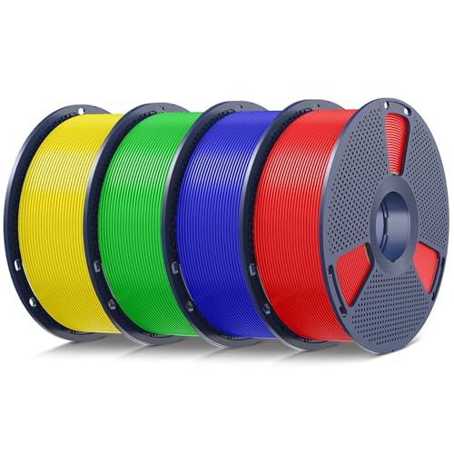 Image of SUNLU 4kg PLA 3D Printer Filament Bundle Multicolor, Neatly Wound PLA Filament 1.75mm ±0.02mm, Individually Vacuum Packed, 4kg in Total, 1kg per Spool, 4 Pack, Red+Klein Blue+Green+Yellow