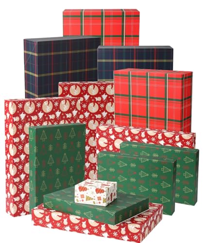 NUJOVI 13 Piece Christmas Gift Boxes for Presents - Premium Assorted Gift Boxes with Lids and with 4-inch Deep Robe Boxes - Large Boxes for Wrapping Gifts, Shirt, Robe, Lingerie, Clothing and Small