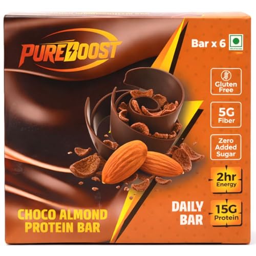 Image of Choco Almond Protein Bar | 15g Protein Energy Bar | Gluten Free High Fiber Healthy Snack | Zero Added Sugar Nutrition Bar | Gym, Workout, Diet & Meal Replacement Snack - 50g (Pack of 6)