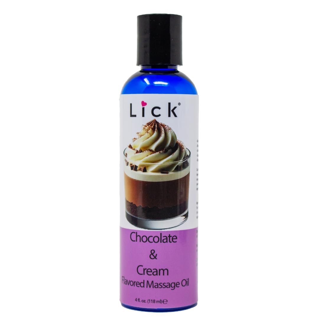 Lick Chocolate and Cream Indulgence Flavored Massage Oil – Smooth, Romantic, Non-Sticky, Body Safe, 4 oz