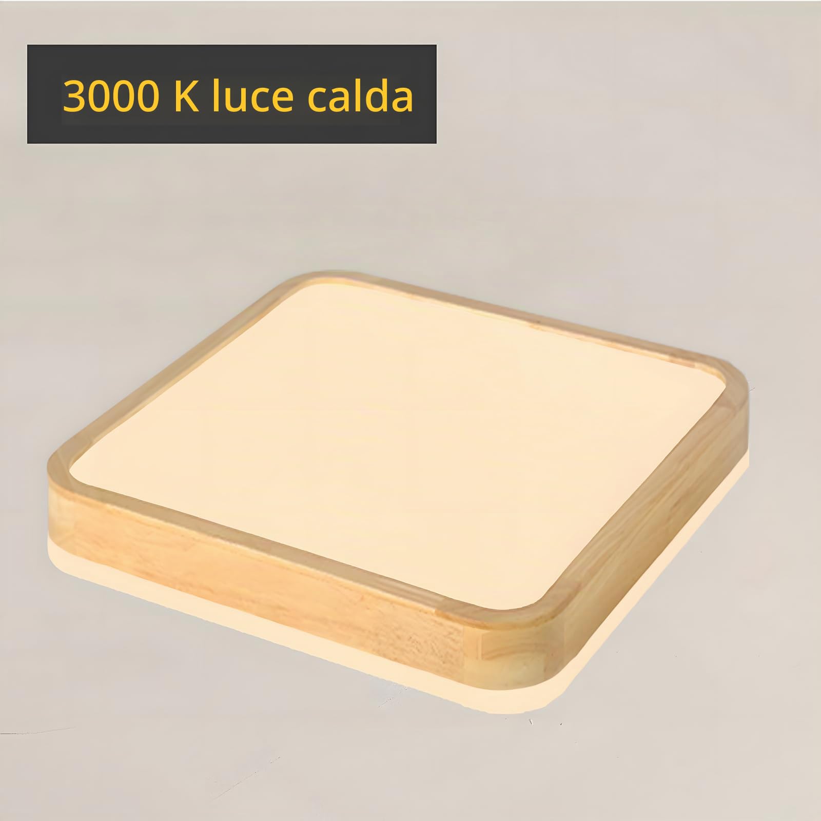 Plafoniera LED In Legno | Ø30cm 3000K 1620Lm 18W | Lampada Soffitto Quadrata In Legno Naturale Con Luce 360°, Camera Letto Soggiorno Cameretta Dei Bambini Cucina Sala Pranzo (Bianco Caldo)