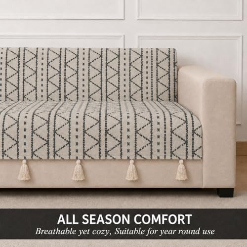 Image of STITCHNEST 'Nomad Weave Collection' 3 Seater Sofa Cover - Full Coverage| Elegant Jacquard Fabric, Decorative Tassels, Washable & Durable for Modern Living31
