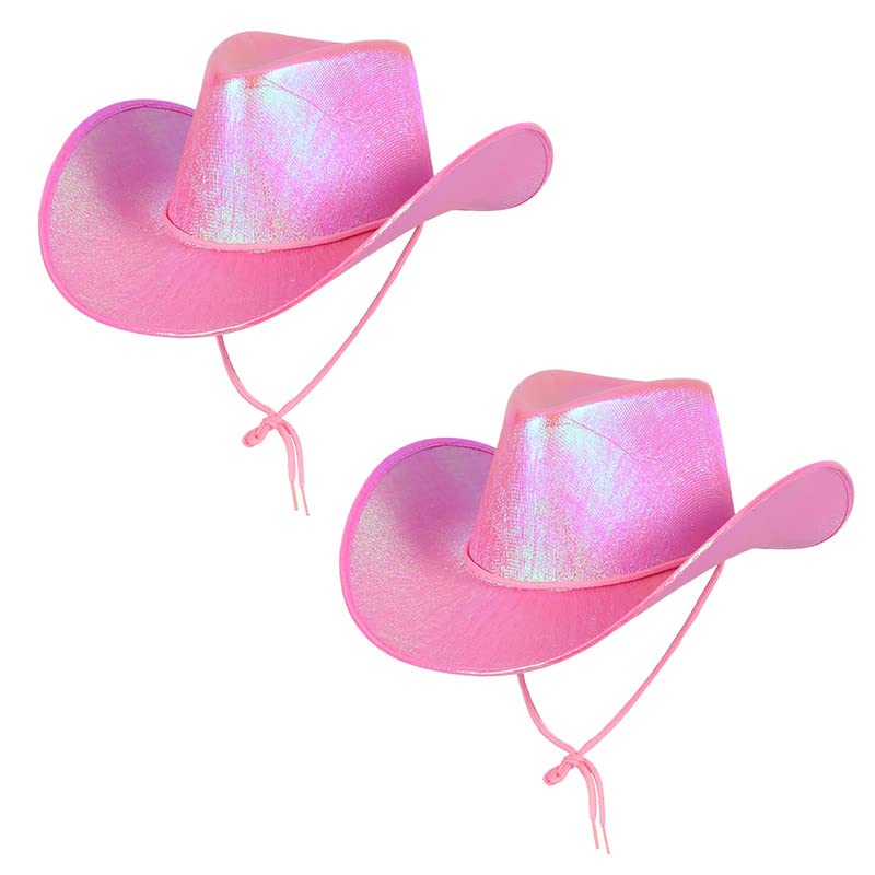 My Illusions 2 Pack Cowgirl Hats Western-Themed Hen Night Fancy Dress Ladies Festival Cowboy Costume Accessories (Pink Iridescent)