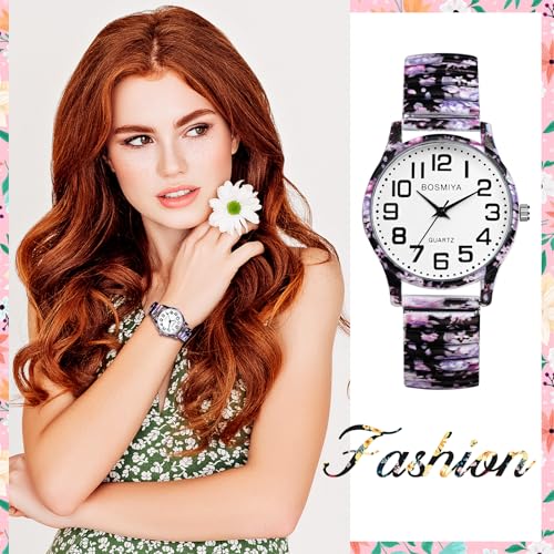 JewelryWe Orologio da Polso da Donna Elastico: Orologio Boemia Estivo con Numero Grande Cinturino Colorato in Metallo Retro Vintage Regalo per Lei - 6