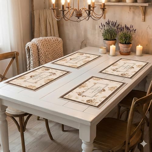 Image of YELONA Leather Dining Table Placemats Set of 4 - Waterproof, Heat Resistant, Anti-Slip, Easy to Clean Table Mats for Dining Table, Kitchen & Home Decor (Taupe Beige, 40 x 30 cm)