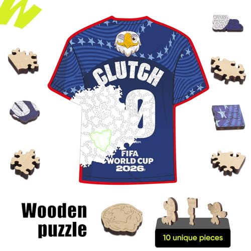 Image of Official FIFA World Cup 2026 Clutch T-Shirt Puzzles for Adults, 200 Pieces Football Merchandise Wooden Puzzles, Unique Soccer Gifts for Fans, Collectors Puzzle Sports Souvenirs | Wooden Jigsaw Puzzle