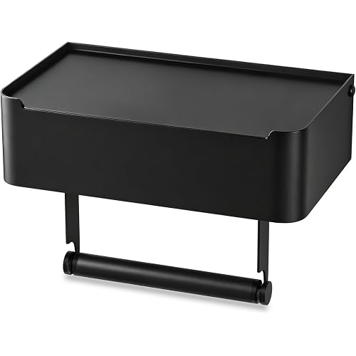 JUYSON Toilet Paper Holder, Toilet Paper Holder with Shelf, Matte Black