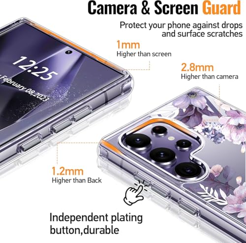Image of Elzzi Clear Transparent Flower Cover for Samsung A56 5g Case Shockproof Case Floral Design Camera Protection Shockproof PC+TPU Transparent Flower Cover for Girls & Women (Deep Purple)