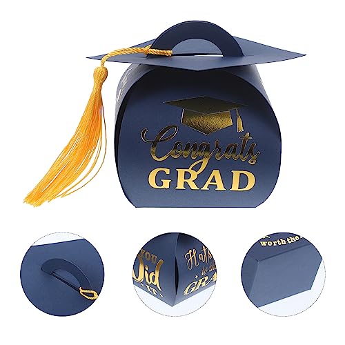 LOGOFUN 10 Pcs Graduation Candy Boxes Graduation Cap Gift Box with Tassels Class of 2023 Graduation Party Favors (Dark Blue)