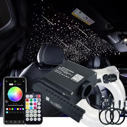 Image of AKEPO 16W RGBW APP Small Size Twinkle Meteor Fiber Optic Lights, Music Activated 650pcs 0.03in 13.1ft /4m Optical Fiber Star Ceiling Light Kit for Car Headliner Star /Home