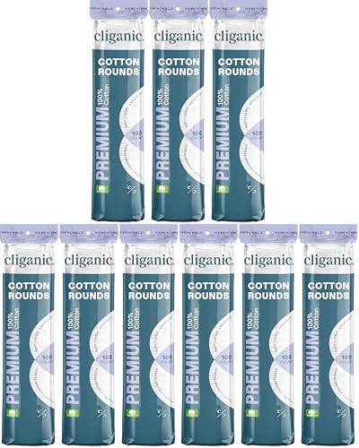Image of Cliganic Premium Cotton Rounds for Face (300 Count) - Makeup Remover Pads, Hypoallergenic, Lint-Free | 100% Pure Cotton (Pack of 3)