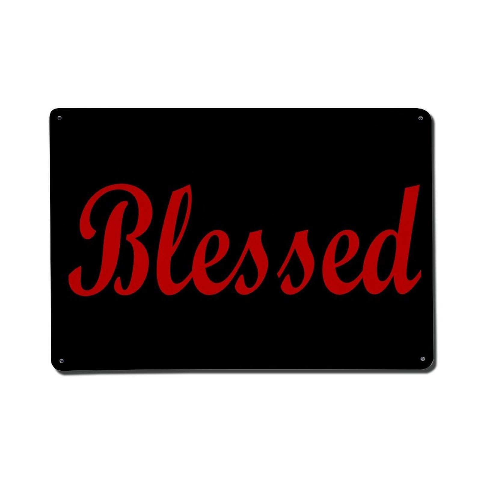 Enderetf Vintage Blessed Red Script Font Design Tin Sign Metal Poster, Home Bar Garage Man Cave Cafe Indoor & Outdoor Wall Decoration 8X12inches