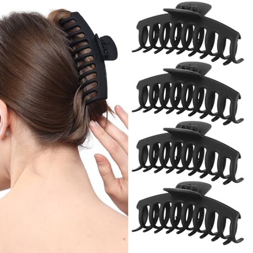 5 Inche Extra Large Claw Clips Hair Clips for Thick Hair and Long Hair, 4 Pack Xl Jumbo Claw clips, Oversized Matte Non-slip Hair Clips for Women, Big Strong Hold Jaw Clip,Black