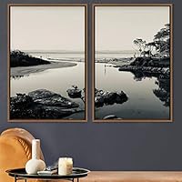 2 Piece Framed Canvas Wall Art Black and White Scenery Canvas Prints Home Artwork Decoration for Living Room,Bedroom - 16