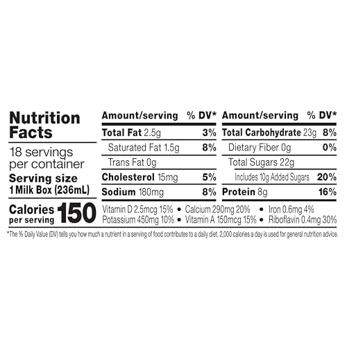 Image of Horizon Organic Shelf Stable 1% Lowfat Chocolate Milk Boxes, 18ct | 8g Protein per Serving, 1% Lowfat, USDA Organic, No Refrigeration Required, Lunchboxes, On The Go, For Adults & Kids