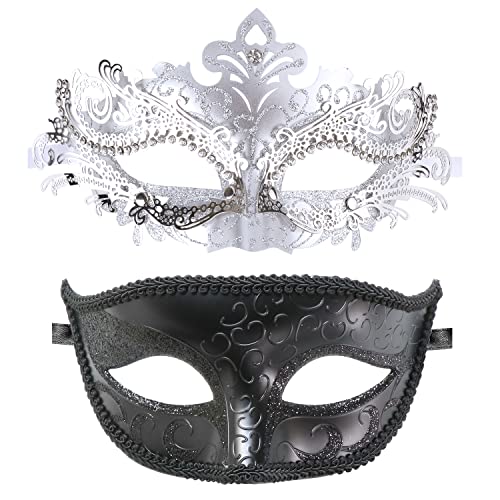 Image of Coddsmz Couple Masquerade Mask Set - Venetian & Mardi Gras Mask for Women & Men