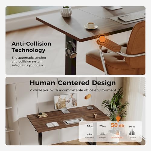 Image of Agilestic Electric Standing Desk, 63 x 23.6 Inches Height Adjustable Desk, Sit Stand up Desk for Work Office Home, Splice Board, Dark Walnut