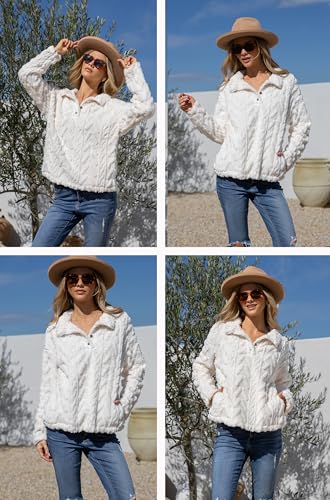 BLENCOT Womens Casual Button Down Collar Pullover Fleece Sweatshirt Long Sleeve Tops Warm Sherpa Coat Jacket Pockets4