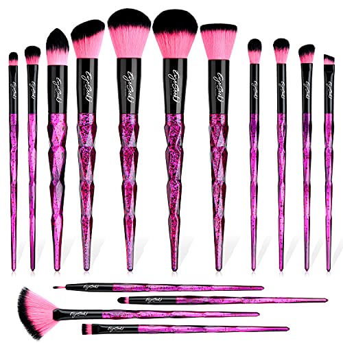 EYESEEK Makeup Brushes 15Pcs Makeup Brush Set Premium Synthetic Foundation Powder Contour Concealers Eye Shadows Eyebrow Brush Make up Brushes Kit