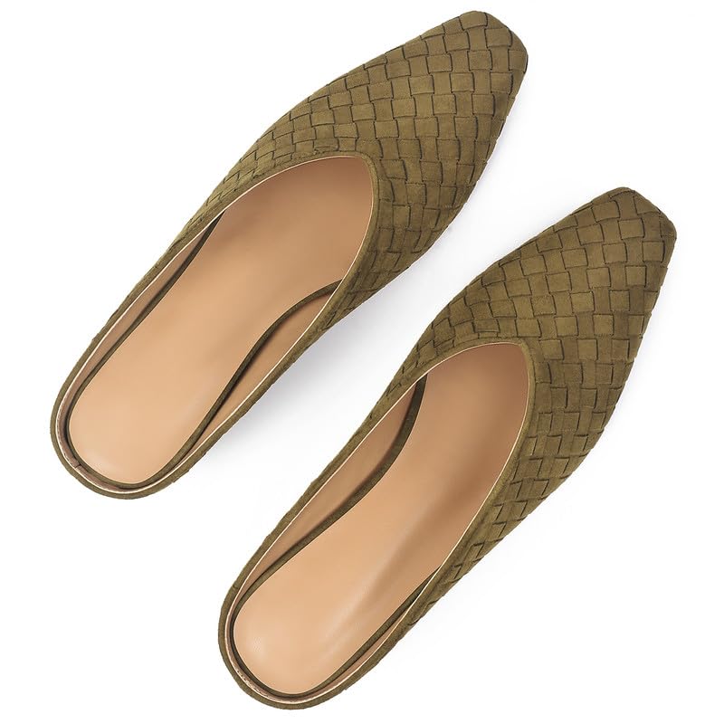 Image of Woven Mules for Women Slip on Comfortabke Metallic Slides Ladies Trendy Square Toe Hidden Wedge Mules