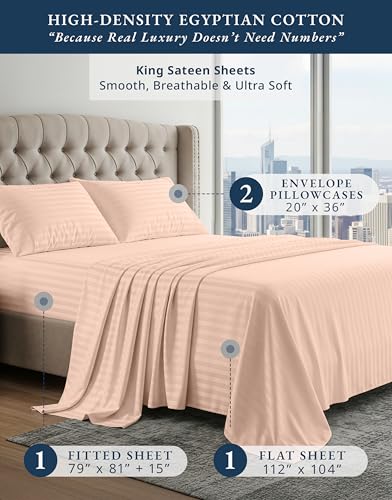 Image of LANE LINEN Brown Sheets King 100% Egyptian Cotton Sateen - Veiled Rose | King Top Sheets Only - 4-Piece Set, For A Luxurious Night's Sleep, For Guests And Everyday Use, Guest-Ready Comfort