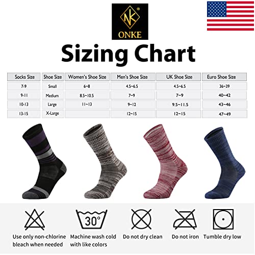 ONKE Meias de lã Merino acolchoadas femininas coloridas casuais para uso ao ar livre, trilhas, camin