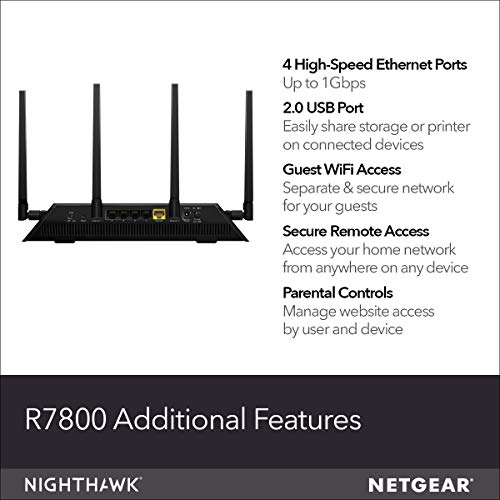 Image of NETGEAR Nighthawk X4S Smart WiFi Router (R7800) - AC2600 Wireless Speed (up to 2600 Mbps) | Up to 2500 sq ft Coverage & 45 Devices | 4 x 1G Ethernet, 2 x 3.0 USB, and 1 x eSATA Ports