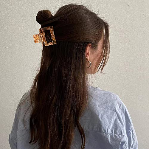 Bolonar 4Pcs Hair Clips For Thin Hair Small Hair Clips 2" Square Acetate Hair Clips Small Hair Claw Clips For Thin Hair Claw Clips For Thick Hair Clips For Women Tortoiseshell Hair Clips #TOP3