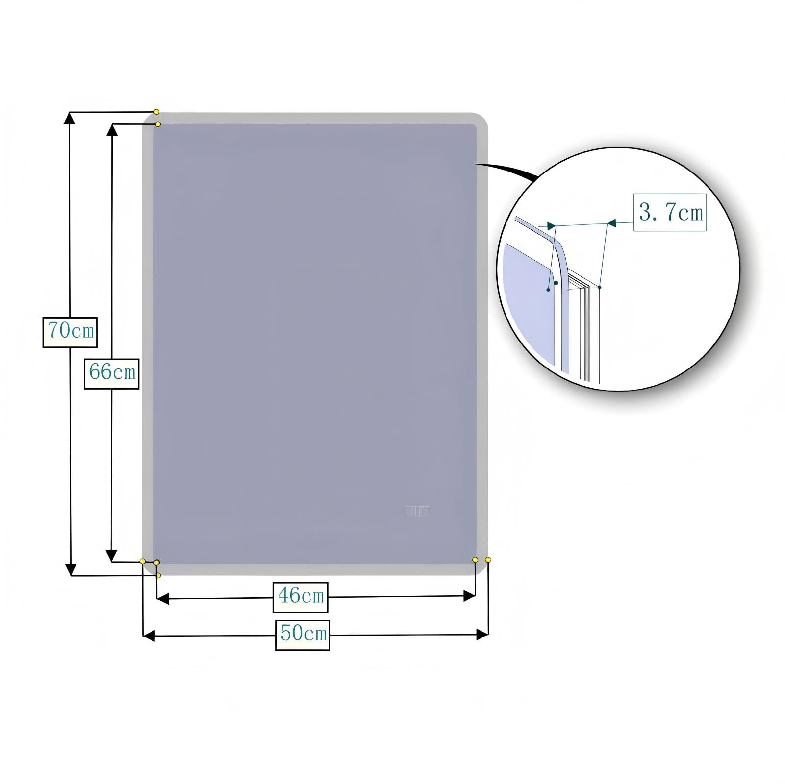 70 × 50 cm montowane na ścianie lustro łazienkowe przeciwmgielne - podświetlane LED z 3 kolorowymi ściemnianymi światłami i przełącznikiem dotykowym | Montaż poziomy/pionowy